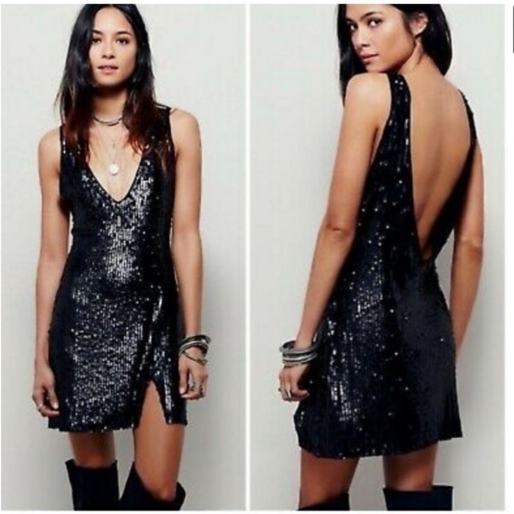Free People Intimately Black Sequin Mini Dress 12 - Picture 2 of 9